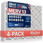 BNX TruFilter 20x24x1 Air Filter MERV 13 (4-Pack) - Made in USA - Electrostatic Pleated Air Conditioner HVAC AC Furnace Filters