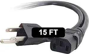 C2G 15FT Premium Replacement AC Power Cord - Durable Power Cable for TV, Computer, Monitor, Appliance & More (24240)