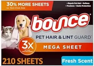 Pet-Bounce Hair & Lint Guard Mega Dryer Sheets, Fresh Scent (210 ct.)