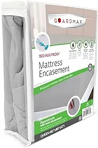 Guardmax Zippered Mattress Encasement - Queen Size - 100% Waterproof and Bed Bug Proof Mattress Protector - 6 Sided Absorbent Mattress Cover - Bed