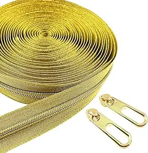 YIXI-SBest Nylon Zippers #5 10 Yards Sewing Zippers Bulk DIY Zipper by The Yard Bulk with 20PCS Slider-Long Zippers for Tailor Sewing Crafts Bag (Gold)