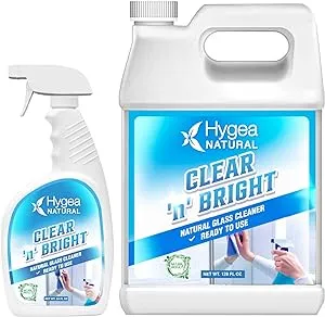 Hygea Natural Clear 'n' Bright - Natural Glass Cleaner Ready to Use 24oz Spray + Refill