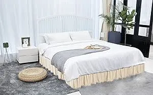 Legacy Decor Bed Skirt Dust Ruffle with Pom-Pom Fringe 100% Brushed Microfiber with 14” Drop Twin - Full Beige Color