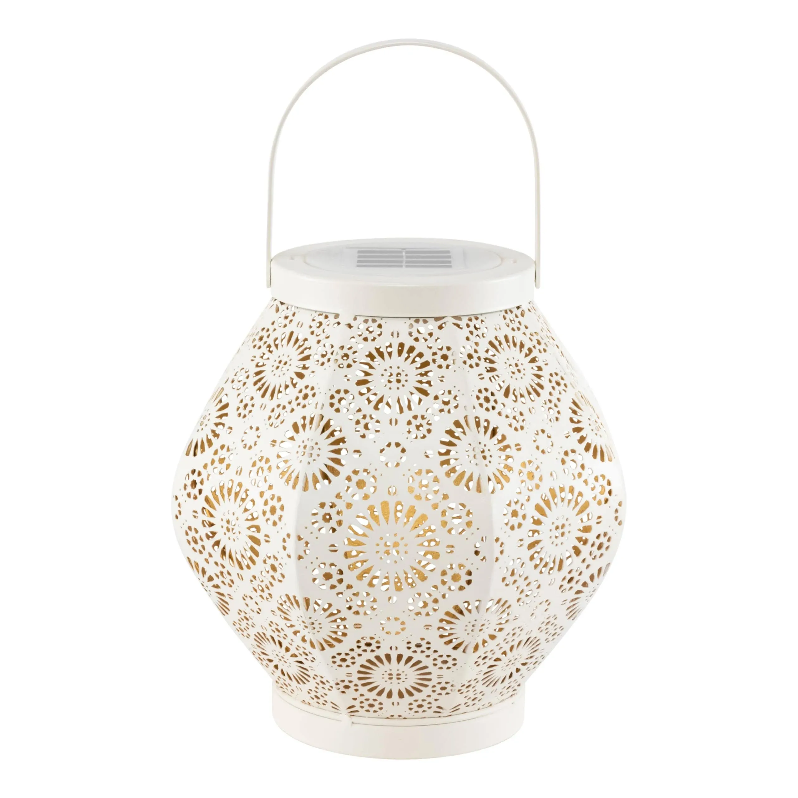 Allsop Daisy Punched Metal Solar Lantern - Cannoli Cream