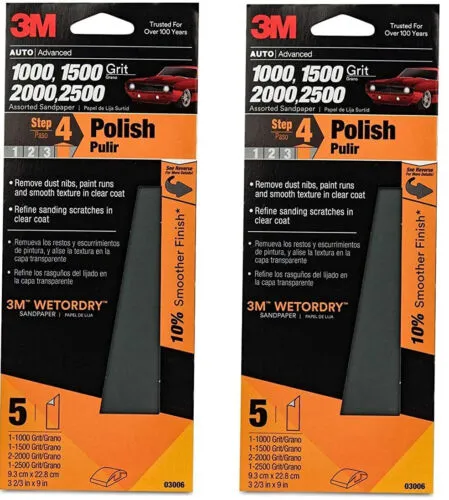 3M Auto Wet Or Dry Sandpaper 3 2/3 in x 9 in, 1000, 1500, 2000, 2500, Pack of 2