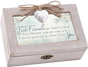 Cottage Garden True Friends Grateful Taupe Wood Locket Jewelry Music Box Plays Tune Wonderful World