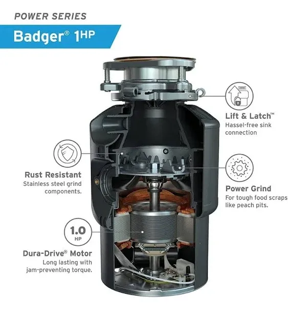 Insinkerator Badger 1HP Garbage Disposal, 1 HP