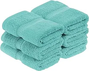 Superior Egyptian Cotton Pile Face Towel/Washcloth Set of 6, Ultra Soft Luxury Towels, Thick Plush Essentials, Absorbent Heavyweight, Guest Bath, Hotel, Spa, Home Bathroom, Shower Basics, Turquoise