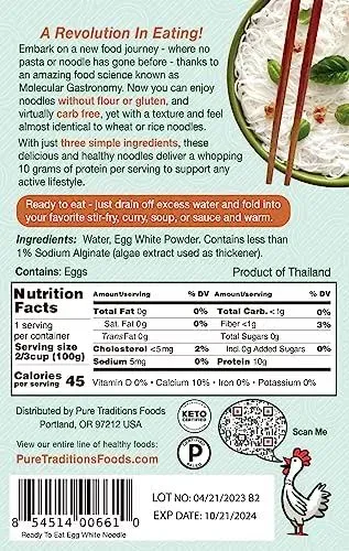 Noodle Revolution - Keto Noodles (Just 1G Carbs), Made From Egg Whites, 10G Protein, Taste & Texture Just Like Real Noodles, Ready To Eat, Keto Certified, Certified Paleo (Vermicelli, Six)