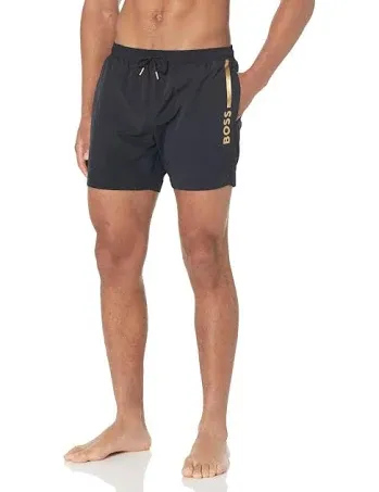 Quick-drying Recycled-material Swim Shorts With Metallic Logo In Black