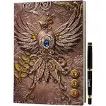 DND Notebook / Journal, Unique 200 Page Book with 3D Pink Phoenix Embossed Faux Leather Cover with Pen- Ideal for Dungeons & Dragons / D&D. Great RPG Accessories Gift for DM's & Players, Men or Women