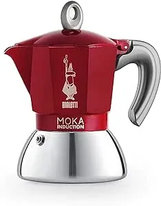 Bialetti New Moka Induction Coffee Maker Moka Pot, 4 Cups, 150 ml, Aluminium, Red, Compatible with Induction pan and Gas Stove: Italian Made