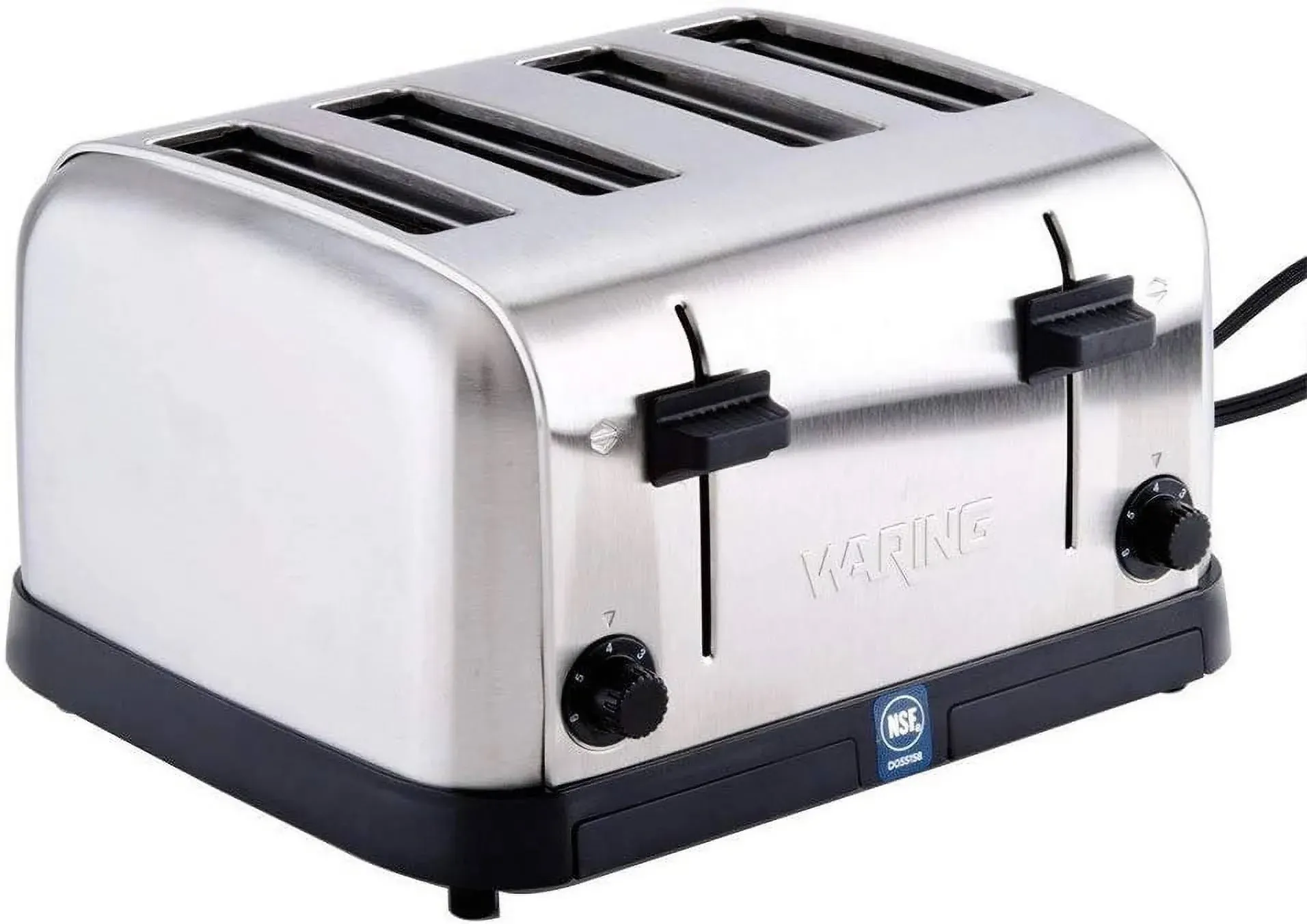 Commercial Toaster, medium-duty, (4) extra wide 1-3/8in. slots, (4) slice capacity (up to 225 slices/hr), (2) rotary dial to adjust browning controls, removable crumb tray, brushed chrome finish, 3-prong plug, 120v/60/1-ph, 15 amps, 1800 watts, cETLus, NSF