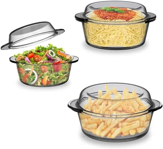 ums Glass Casserole with Lids, Set of 6 Pieces Glass Casseroles Cookware with Glass Lid, Glass Casserole Dish Set, Borosilicate Glass Durable Bakeware Set, Glass Bowls Dish Oven & Microwave Safe