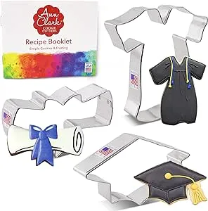 Graduation Cookie Cutters 3-Pc. Set Made in the USA by Ann Clark, Graduation Cap, Diploma, Graduation Gown