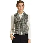 Allegra K Women's Plaid Vintage Notched Lapel Collar Single Breasted Waistcoat Vest Green X-Small