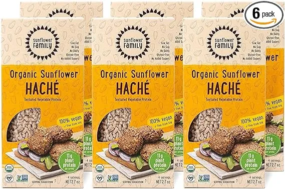 Organic Sunflower Haché - 6 Pack - 10g Protein - Plant Based Meat Substitute - Certified Organic, Sunflower Texture Protein