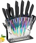 Aiheal Knife Set, 16 Pieces High Carbon Stainless Steel Rainbow Color Kitchen Knife Set, Titanium Coating Blade, No Rust and Super Sharp Cutlery