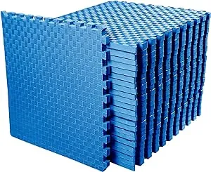 Fitvids Puzzle Exercise Mat with EVA Foam Interlocking Tiles for MMA, Exercise, Gymnastics and Home Gym Protective Flooring, 1 Inch Thick, 72 Square Feet, Blue