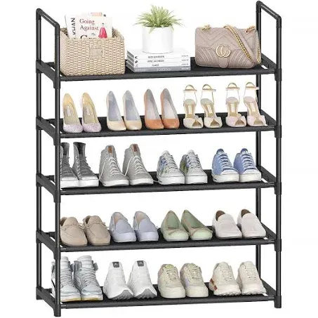 4-Tier Shoe Rack,Stackable Wide Shoe Shelf for Shoe Storage,Sturdy Shoe Stand,Non-Woven Fabric Long Shoe Organizer for Closet,Upgrade Shoe Holder for Entryway, Doorway and Bedroom