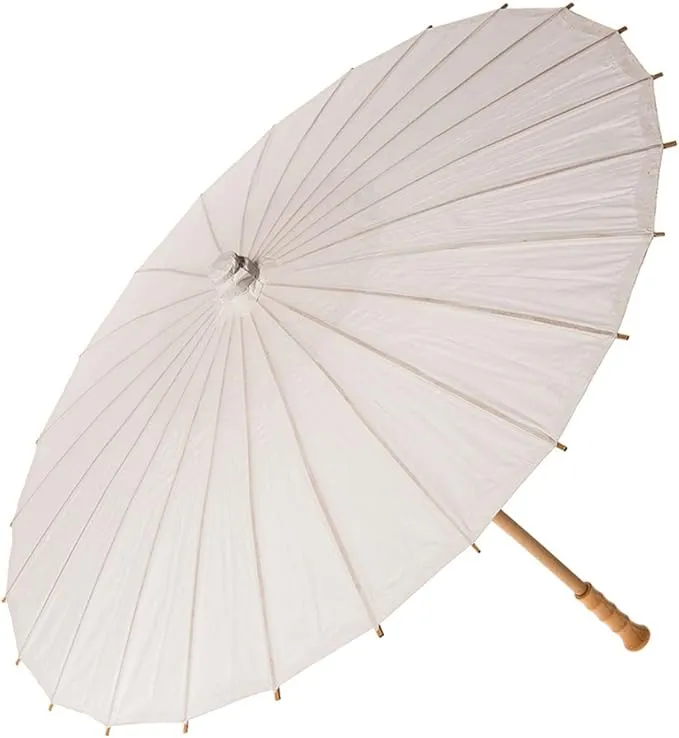 Luna Bazaar 32-Inch White Paper Parasol Umbrella - Chinese/Japanese Paper Umbrella - for Weddings and Personal Sun Protection