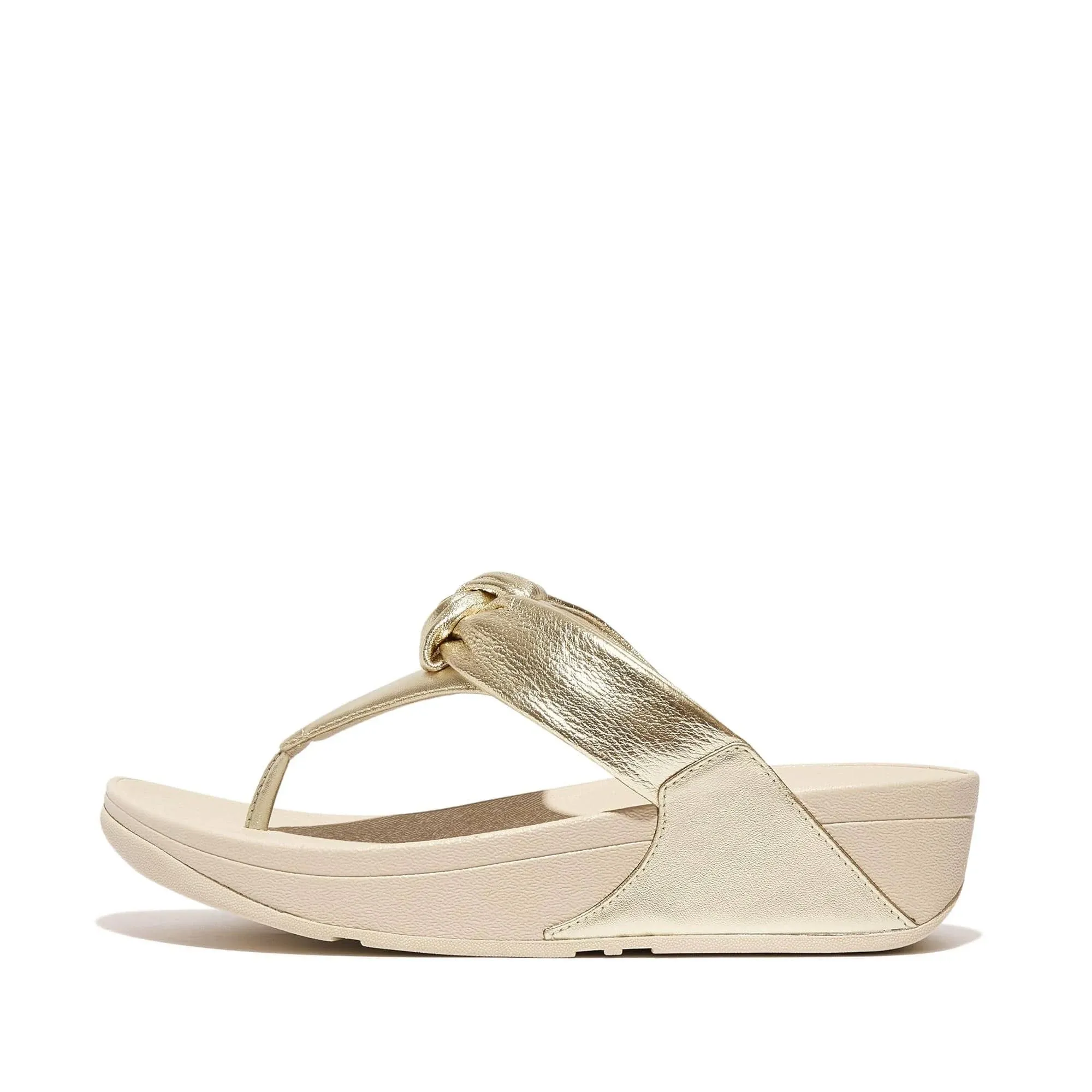 Fitflop Lulu Padded-Knot Metallic-Leather Toe-Post Slides