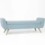 HomePop Modern Sherpa Storage Bench with Wood Legs - French Blue