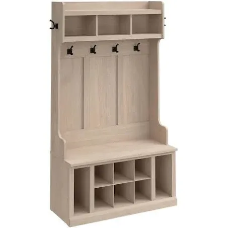 Bush Furniture Woodland 40W Hall Tree and Shoe Storage Bench with Shelves