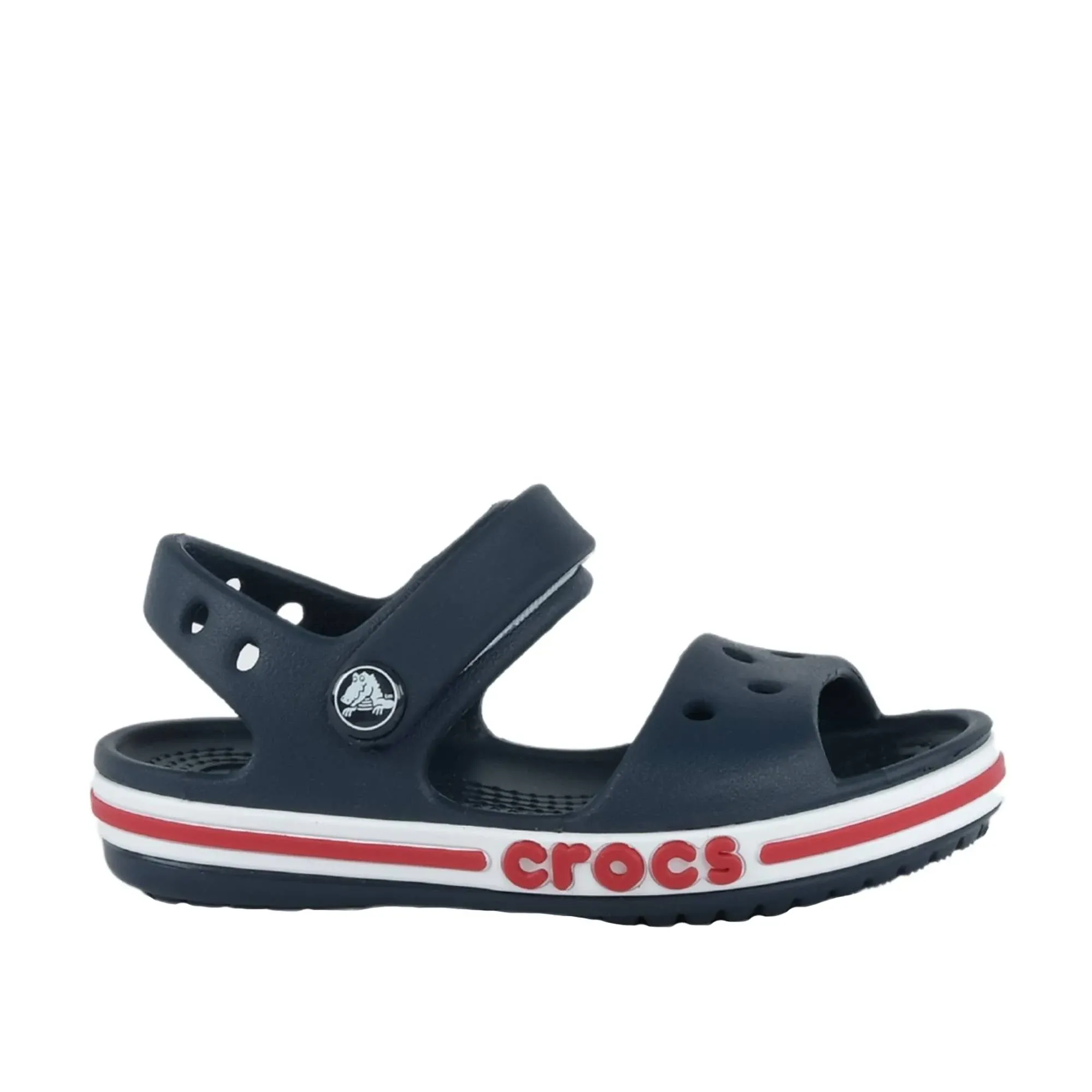 Crocs Kids' Bayaband Sandal, Navy Blue/Red Pepper, J2