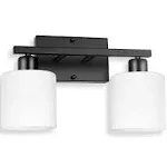 Bathroom Light Fixtures Over Mirror, Anti-Rust Matte Black Vanity Lights 15 Mid Century Modern 2-Light Wall Sconces, Milky White Glass Shades, E26 Standard Socket, Bulbs Not Included