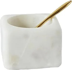 Creative Co-Op Square White Marble Brass Spoon (Set of 2 Pieces) Bowl, 24 ounces