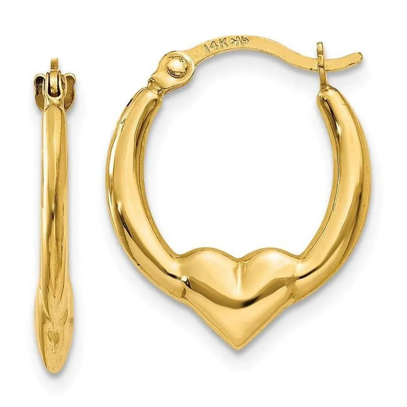 10K Yellow Gold Heart Hoop Earrings