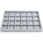 Oirlv 24 Grid Ice Velvet Jewelry Drawer Organizer Tray Stackable Jewelry Trays Removable Dividers for Rings Earring Storage Display