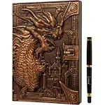 DND Notebook / Journal 200 Page Book 3D Bronze Dragon Embossed Faux Cover + Pen