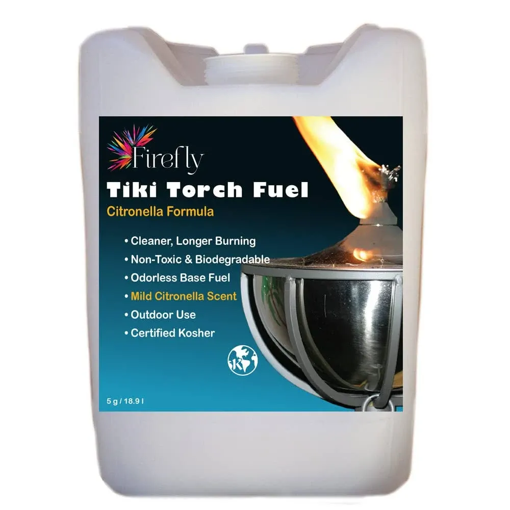 Firefly Bulk Tiki Fuel with Citronella Essential Oil - Tiki Torch Fuel - 5 Gallons - Odorless - More Economical