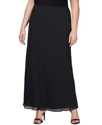 Alex Evenings Women's Plus Long A-Line Skirt - Black - Size 3X