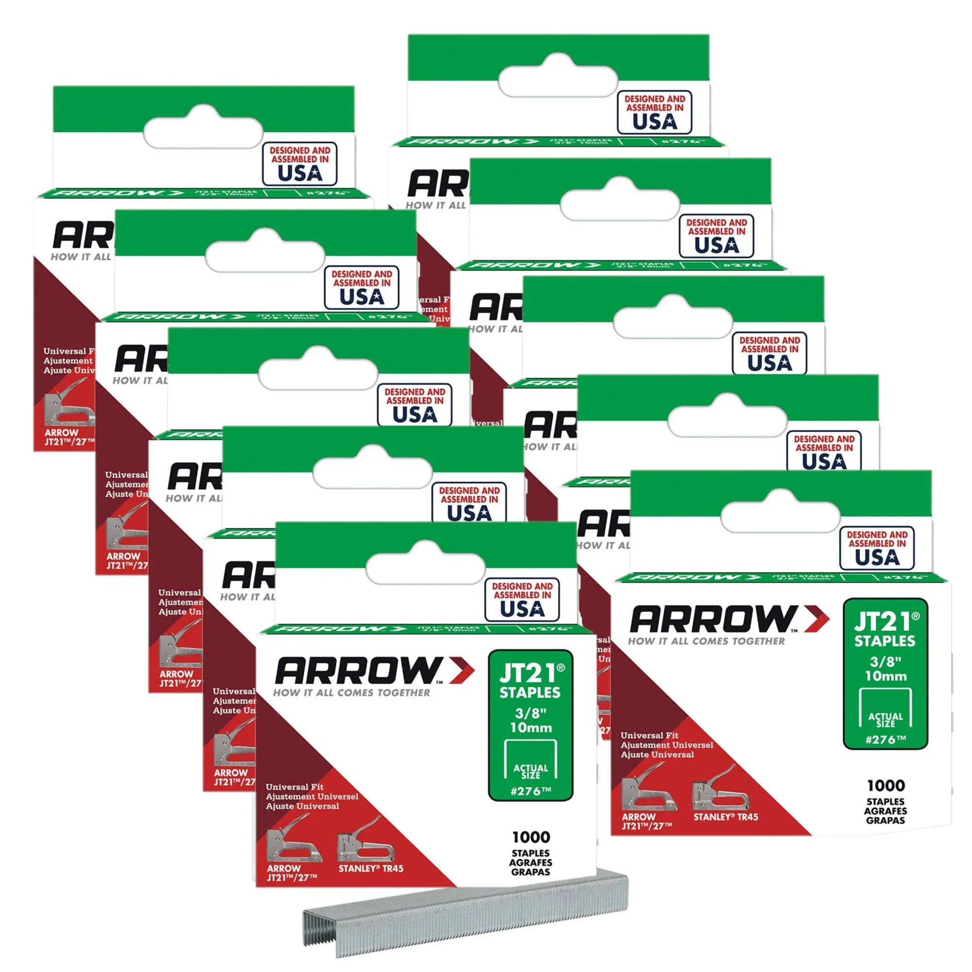 Arrow Fastener 276 Genuine JT21/T27 3/8-Inch Staples, 10 Pack (1,000 per Pack)