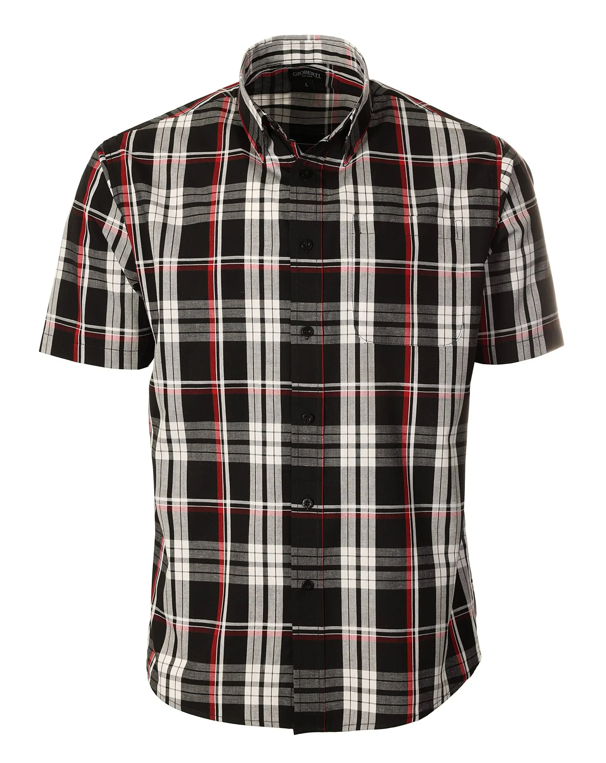 Gioberti Men's Plaid Short Sleeve Shirt, Size: Large, Black