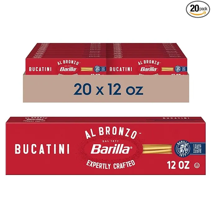 Barilla Al Bronzo Bucatini Pasta 12 oz. (Pack of 20), Bronze Cut Pasta Created from a Reserve Batch Durum Wheat, Non-GMO, Kosher