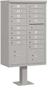 Salsbury Industries Cluster Box Unit (Includes Pedestal) - 16 A Size Doors - Type III - Gray - USPS Access