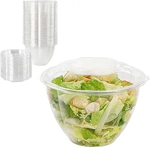 Plastic Salad Bowl with Lid Meal Prep Container 50-Pack - 48-Ounce Clear Disposable Bowls with Lids - Meal Planning Containers for Lunches, Pastries, Smoothie Bowls, Cookies, Snacks, Parfaits