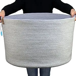 Casaphoria XXXLarge Cotton Rope Basket for Living Room - Woven Storage Basket with Handle for Blankets, Towels and Pillows Laundry Hamper | Dark