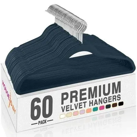 HOUSE DAY Navy Blue Velvet Hangers 60 Pack, Premium Clothes Hangers Non-Slip Felt Hangers, Sturdy Navy Blue Hangers Heavy Duty Coat Hangers, Durable Suit Hangers for Space Saving, No Hanger Marks