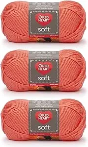 Red Heart Soft Coral Yarn - 3 Pack of 141g/5oz - Acrylic - 4 Medium (Worsted) - 256 Yards - Knitting/Crochet