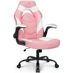 N-GEN Video Gaming Computer Chair Ergonomic Office Chair Desk Chair with Lumbar Support Flip Up Arms Adjustable Height Swivel PU Leather Executive with Wheels for Adults Women Men (Pink)