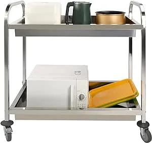 lesolar Stainless Steel Utility Cart 2-Shelf Kitchen Trolley Cart Heavy Duty Utility Service Cart with Wheels 37.4x19.7x37.4 Inch Kitchen Island Trolley 300lbs Capacity for Hotels Restaurant Home Use