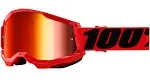 100% Strata 2 Goggles Red with Mirror Lens for ATV UTV Offroad Motocross Riding