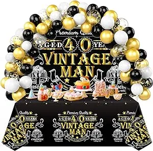 Hsypti 40th Vintage Man Party Decorations, 3-in-1 Black Gold Vintage Party ...