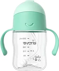 Evorie Tritan Weighted Straw Sippy Cup with Handles for Baby and Toddlers 6 m...