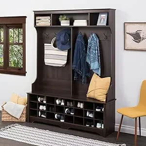 Prepac 60" Wide Hall Tree with 24 Shoe Cubbies Espresso